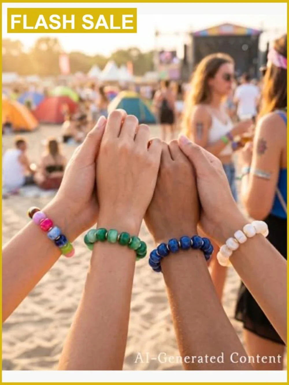 Chunky Beaded Bracelets for Women Set of 4 Boho Stretch